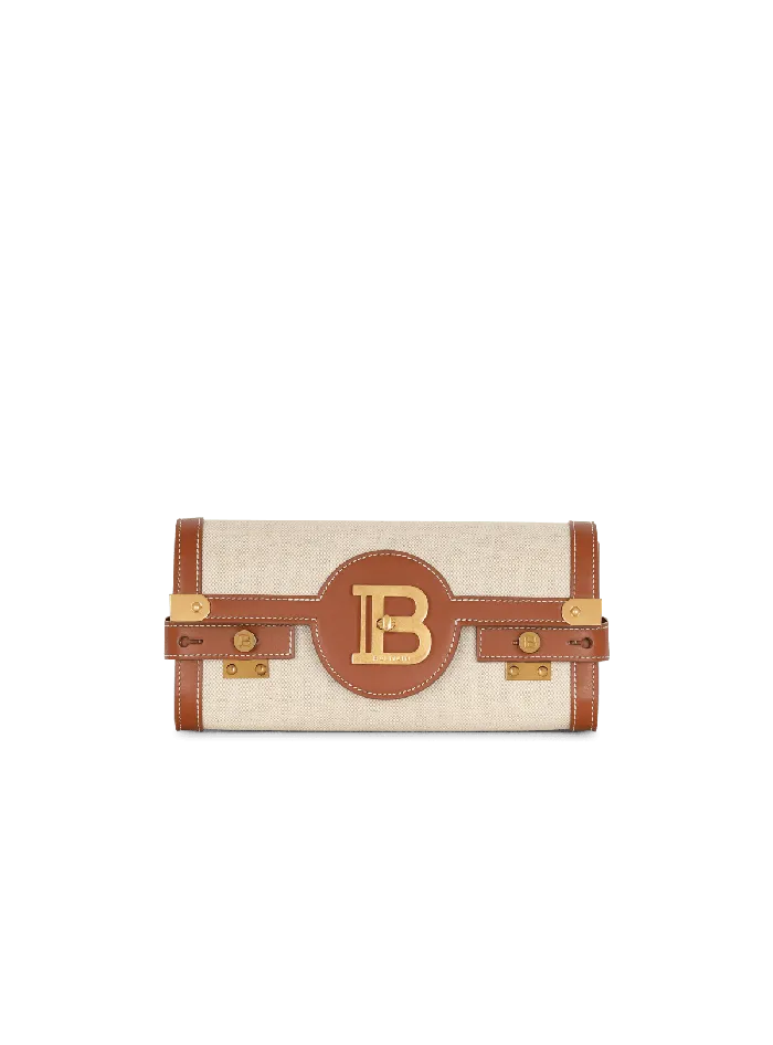Balmain BBuzz 23 Leather And Canvas Clutch Bag Brown Women Clutches