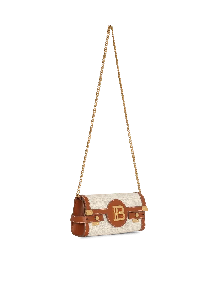 Balmain BBuzz 23 Leather And Canvas Clutch Bag Brown Women Clutches