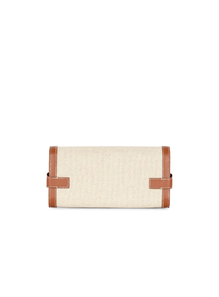 Balmain BBuzz 23 Leather And Canvas Clutch Bag Brown Women Clutches