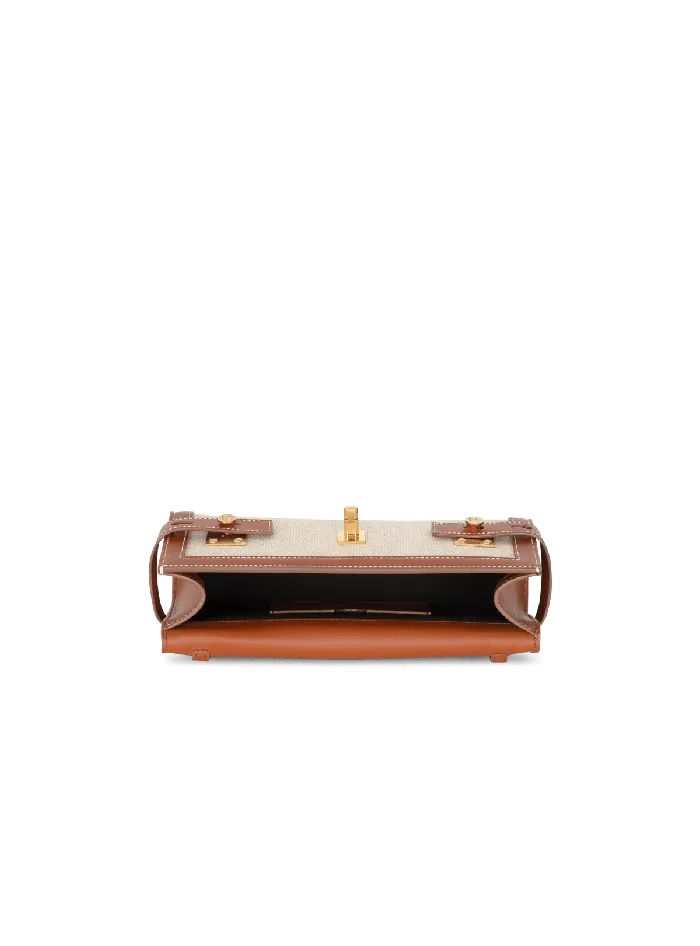 Balmain BBuzz 23 Leather And Canvas Clutch Bag Brown Women Clutches