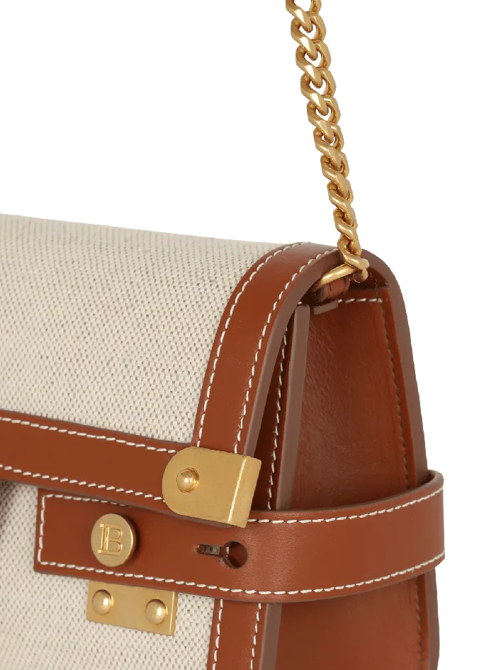 Balmain BBuzz 23 Leather And Canvas Clutch Bag Brown Women Clutches