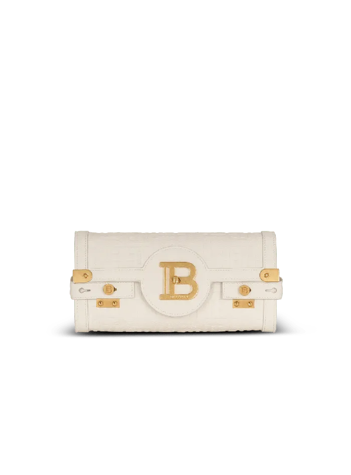 Balmain BBuzz 23 Monogrammed Grained Leather Clutch Beige Women Crossbody Bags