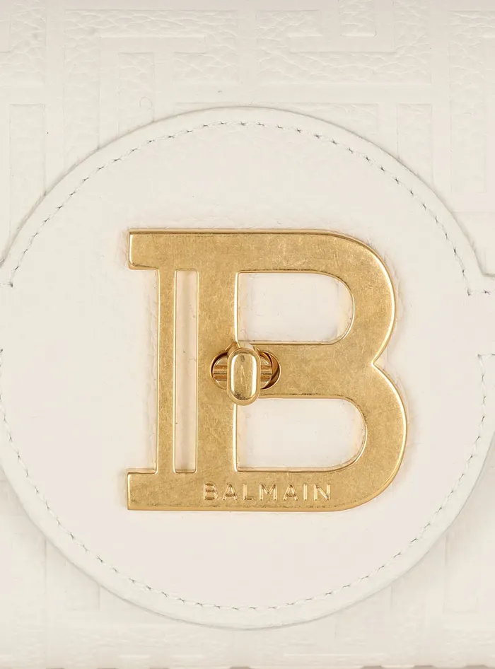 Balmain BBuzz 23 Monogrammed Grained Leather Clutch Beige Women Crossbody Bags