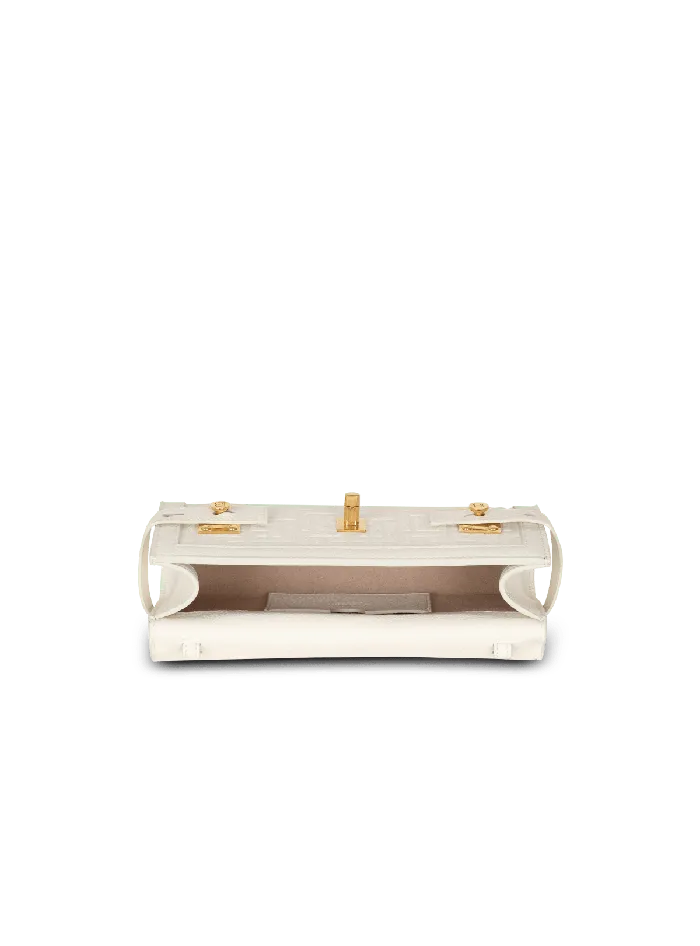 Balmain BBuzz 23 Monogrammed Grained Leather Clutch Beige Women Crossbody Bags