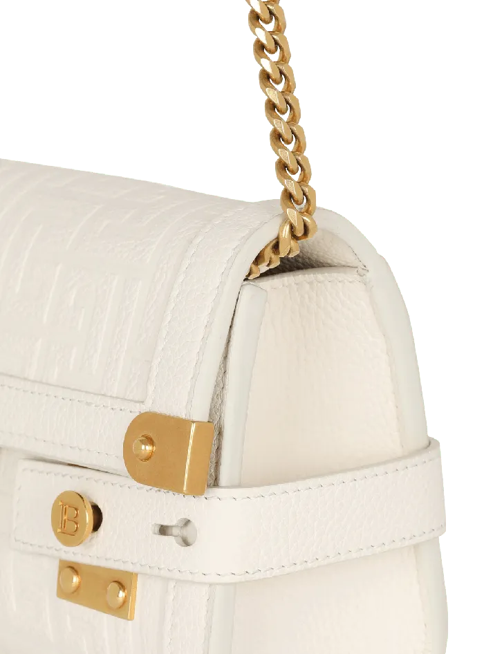 Balmain BBuzz 23 Monogrammed Grained Leather Clutch Beige Women Crossbody Bags
