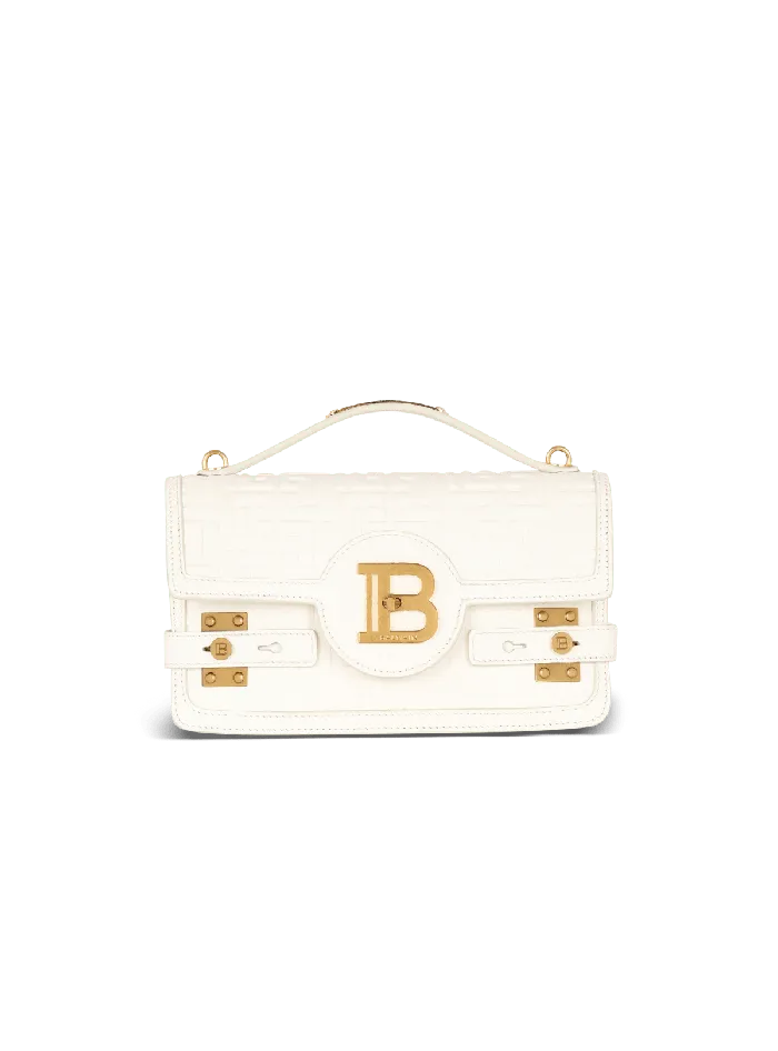 Balmain BBuzz 24 Monogrammed Grained Leather Bag Beige Women Handbags