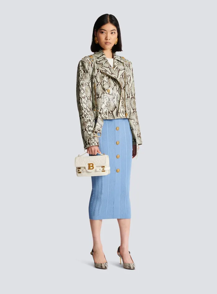 Balmain BBuzz 24 Monogrammed Grained Leather Bag Beige Women Handbags
