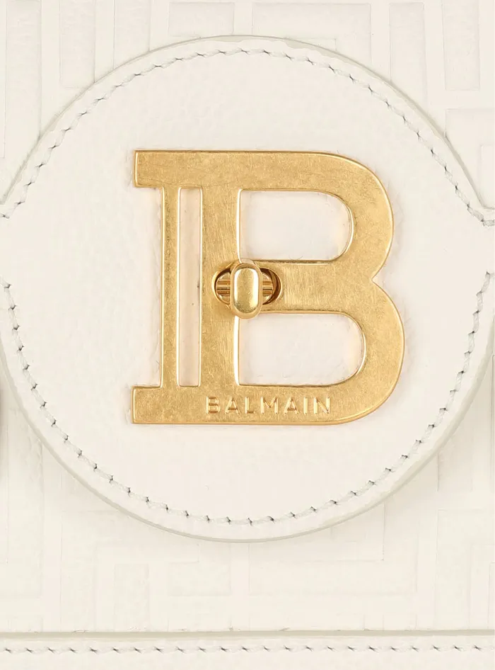 Balmain BBuzz 24 Monogrammed Grained Leather Bag Beige Women Handbags