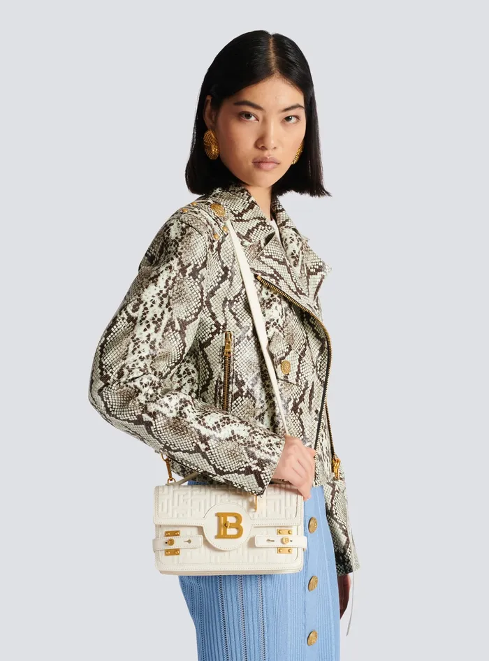 Balmain BBuzz 24 Monogrammed Grained Leather Bag Beige Women Handbags