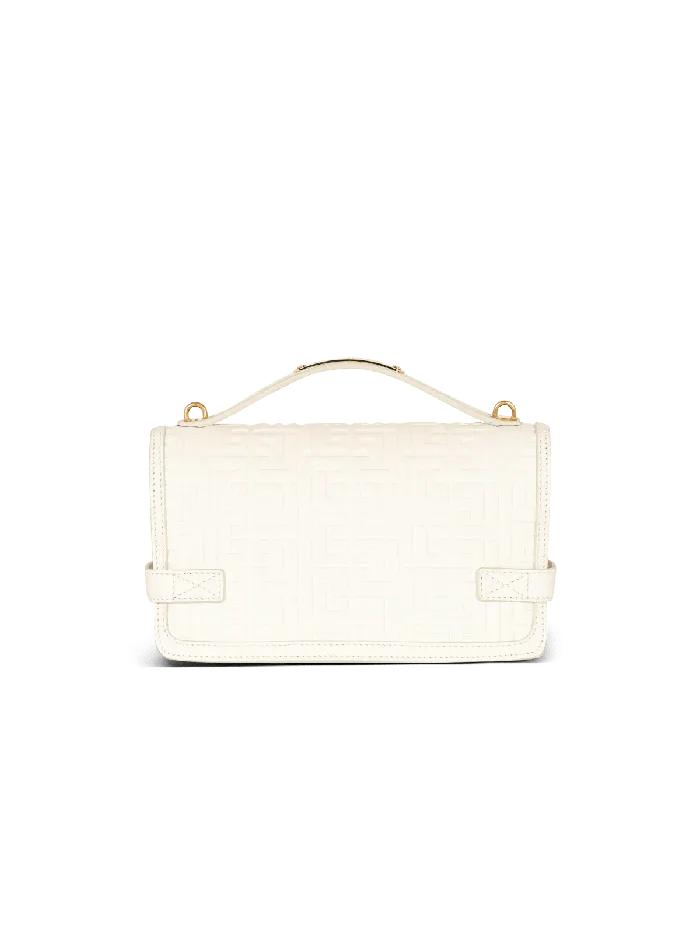 Balmain BBuzz 24 Monogrammed Grained Leather Bag Beige Women Handbags