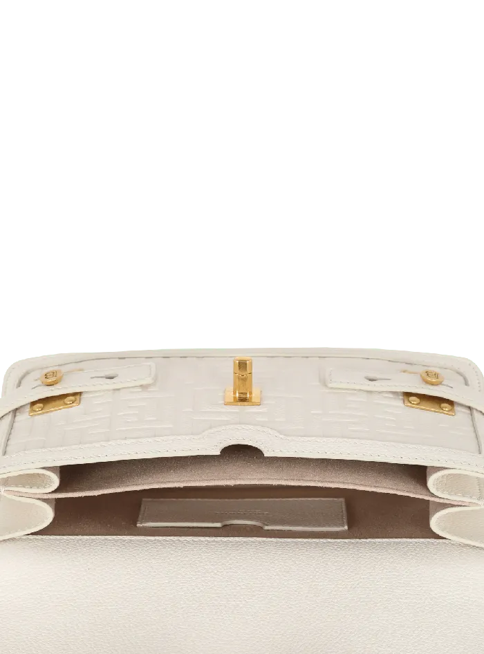 Balmain BBuzz 24 Monogrammed Grained Leather Bag Beige Women Handbags