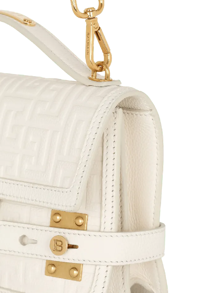 Balmain BBuzz 24 Monogrammed Grained Leather Bag Beige Women Handbags