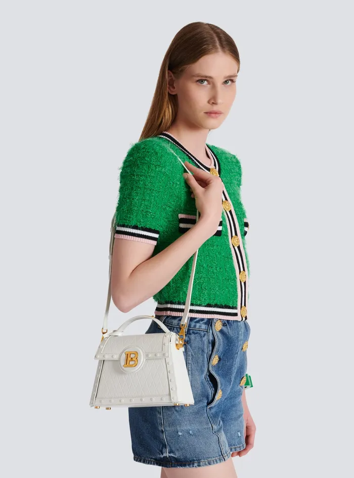 Balmain BBuzz Dynasty Bag In Diamondembossed Calfskin White Women Handbags