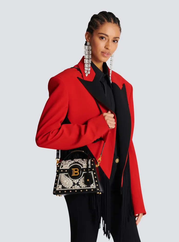 Balmain BBuzz Dynasty Bag In Embroidered Satin Black Women Handbags