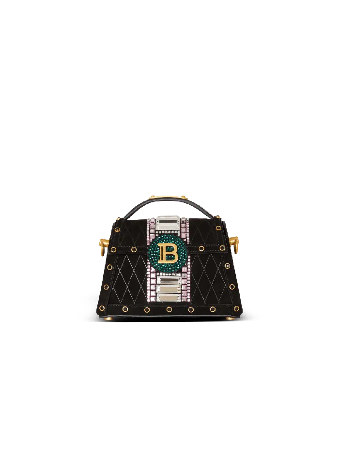Balmain BBuzz Dynasty Small Suede Bag With Embroidery Black Women Handbags
