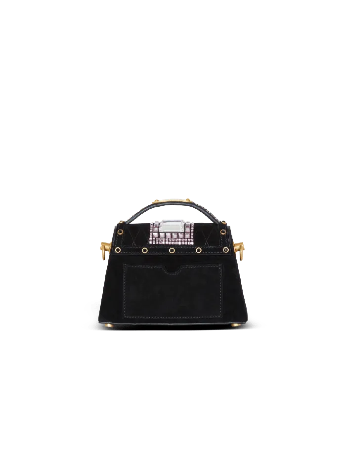 Balmain BBuzz Dynasty Small Suede Bag With Embroidery Black Women Handbags