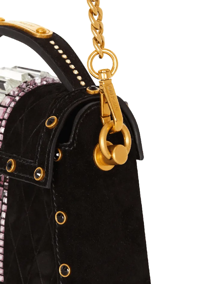 Balmain BBuzz Dynasty Small Suede Bag With Embroidery Black Women Handbags