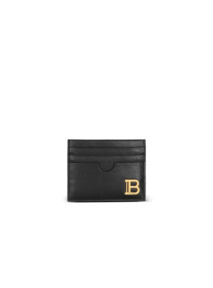 Balmain BBuzz Leather Card Holder Black Women Small Leather Goods