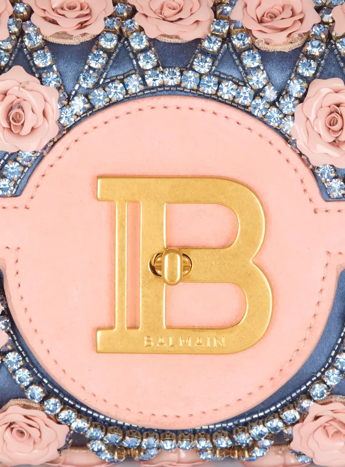 Balmain BBuzz Pouch 23 Embroidered With Diamond And Roses Multicolor Women Clutches