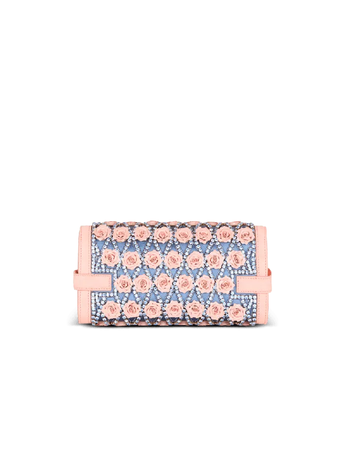 Balmain BBuzz Pouch 23 Embroidered With Diamond And Roses Multicolor Women Clutches