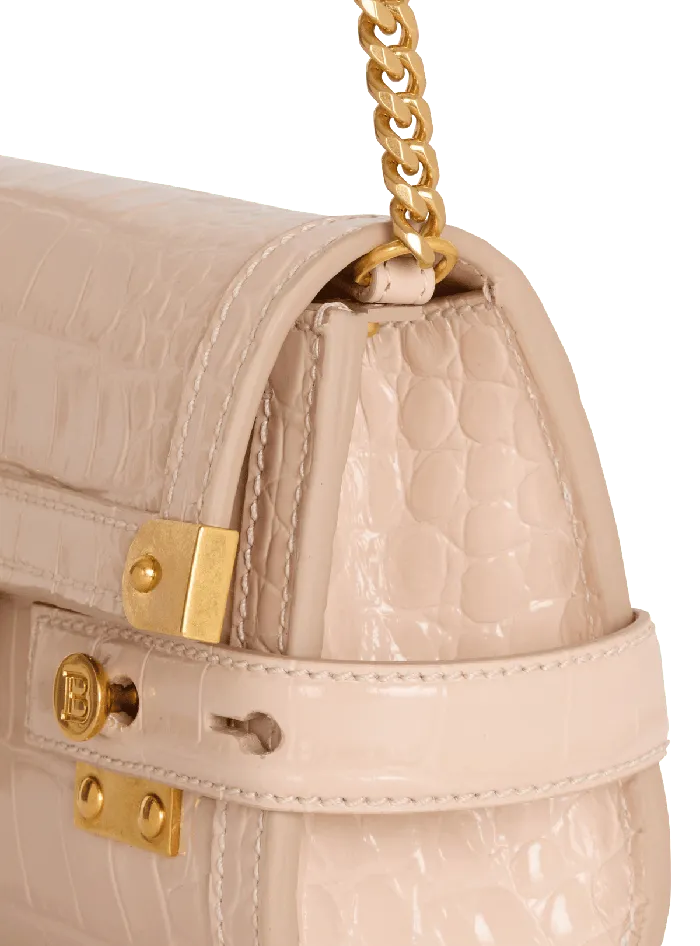 Balmain BBuzz Pouch 23 In Crocodileembossed Calfskin Beige Women Crossbody Bags