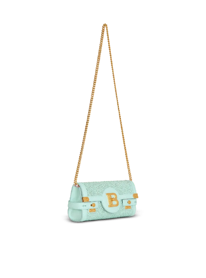 Balmain BBuzz Pouch 23 In Suede And Rhinestones Blue Women Clutches