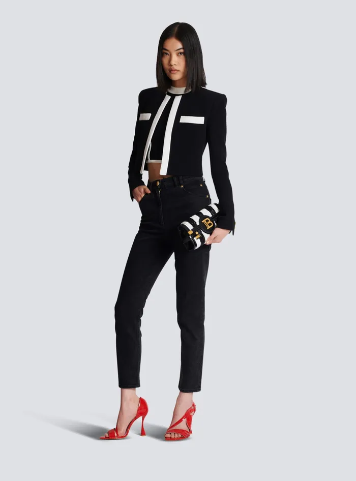 Balmain BBuzz Pouch 23 With Embroidered Stripes Black Women Mini Bags
