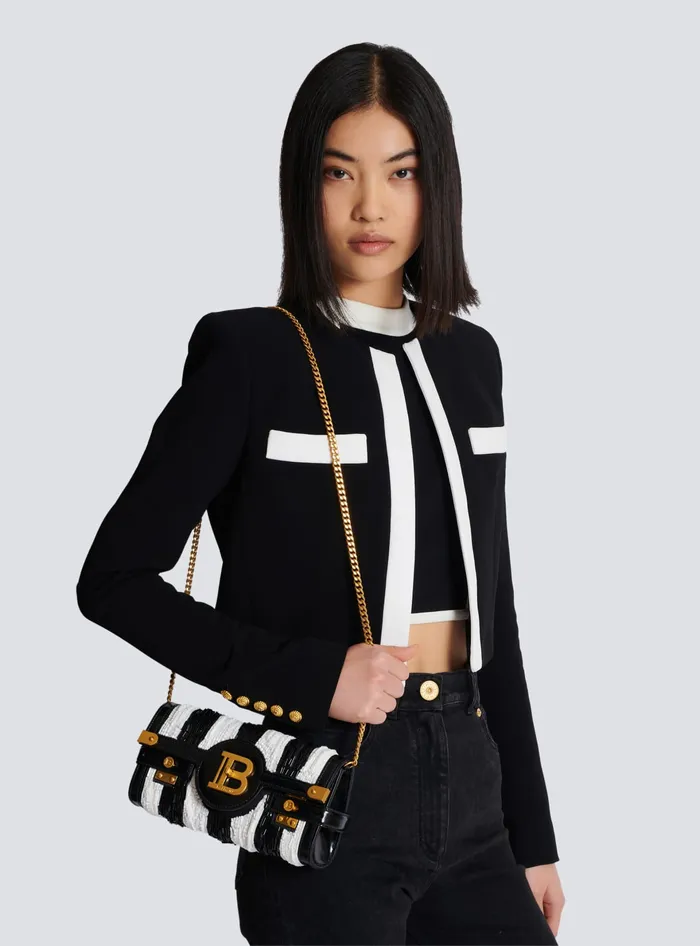 Balmain BBuzz Pouch 23 With Embroidered Stripes Black Women Mini Bags