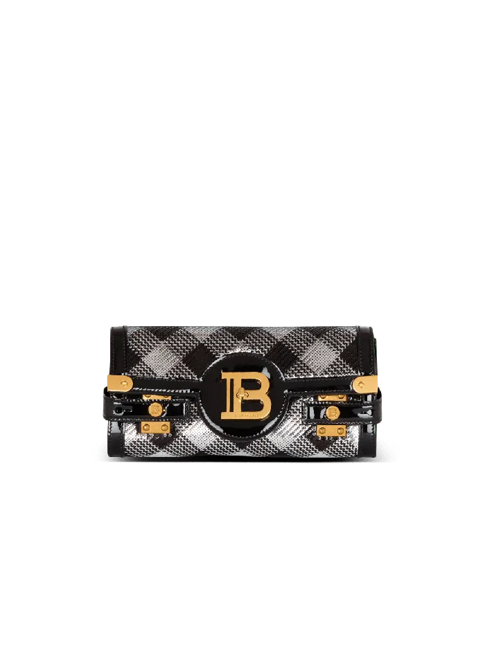Balmain BBuzz Pouch 23 With Gingham Sequins And Patent Leather Black Women Clutches