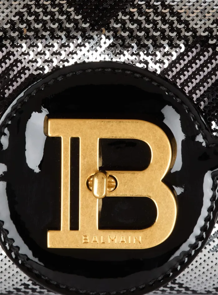 Balmain BBuzz Pouch 23 With Gingham Sequins And Patent Leather Black Women Clutches
