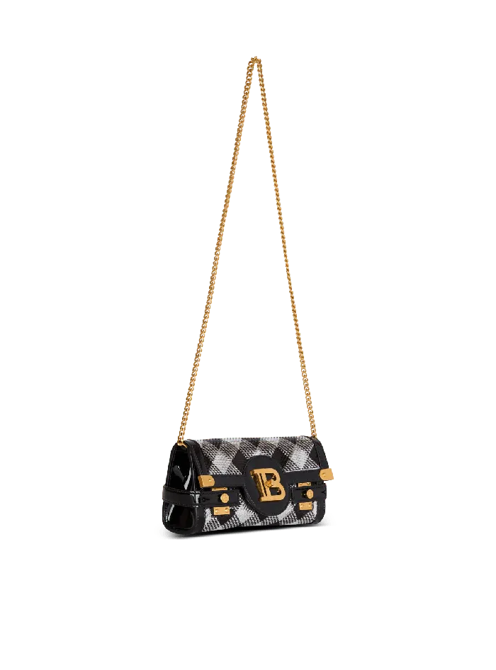 Balmain BBuzz Pouch 23 With Gingham Sequins And Patent Leather Black Women Clutches