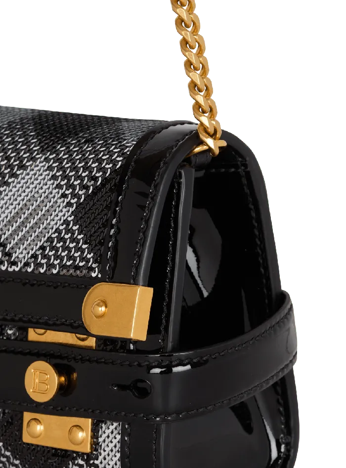 Balmain BBuzz Pouch 23 With Gingham Sequins And Patent Leather Black Women Clutches