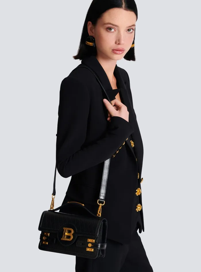 Balmain BBuzz Shoulder 24 Bag In Diamondembossed Calfskin Black Women Handbags