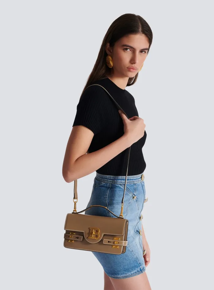 Balmain BBuzz Shoulder 24 Calfskin Bag Brown Women Handbags