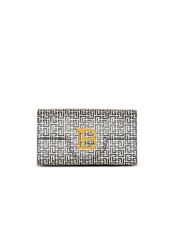 Balmain BBuzz Wallet In Monogrammed Embossed Calfskin Black Women Clutches