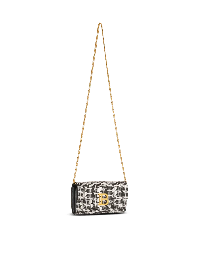 Balmain BBuzz Wallet In Monogrammed Embossed Calfskin Black Women Clutches