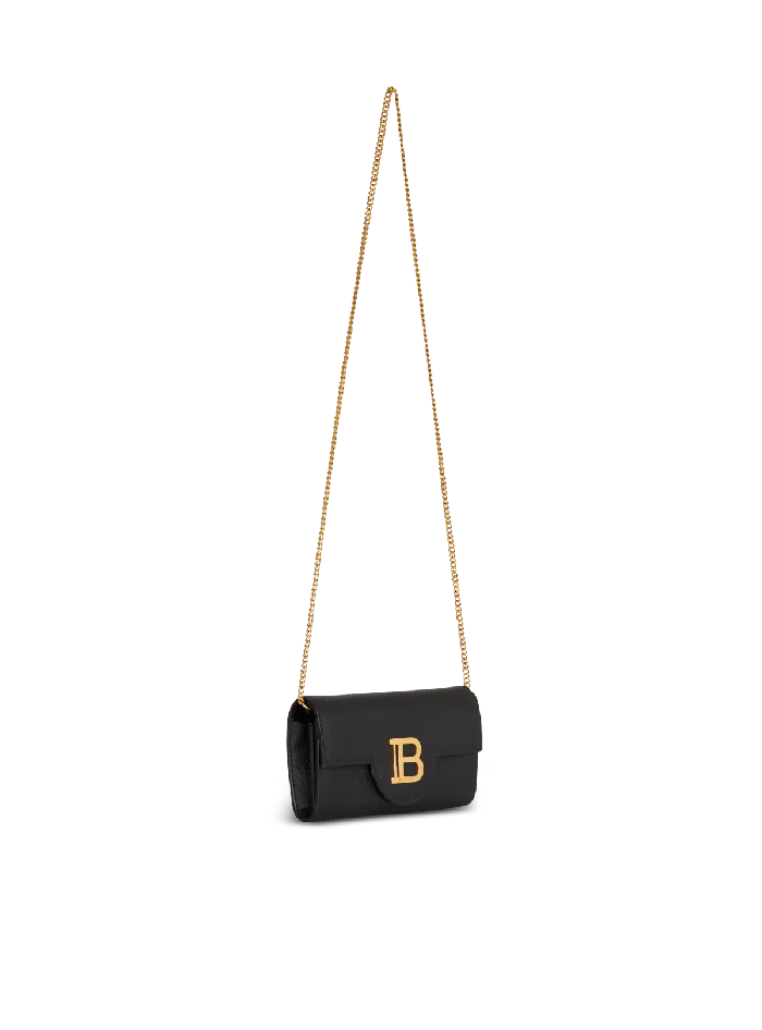 Balmain BBuzz Wallet On Chain In Grained Leather Black Women Small Leather Goods