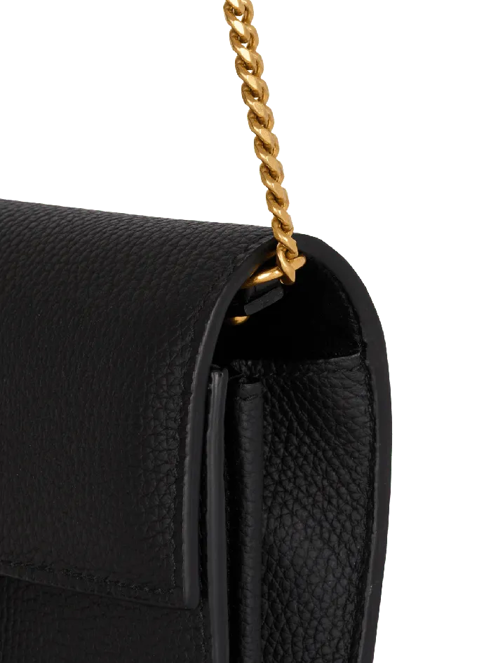 Balmain BBuzz Wallet On Chain In Grained Leather Black Women Small Leather Goods