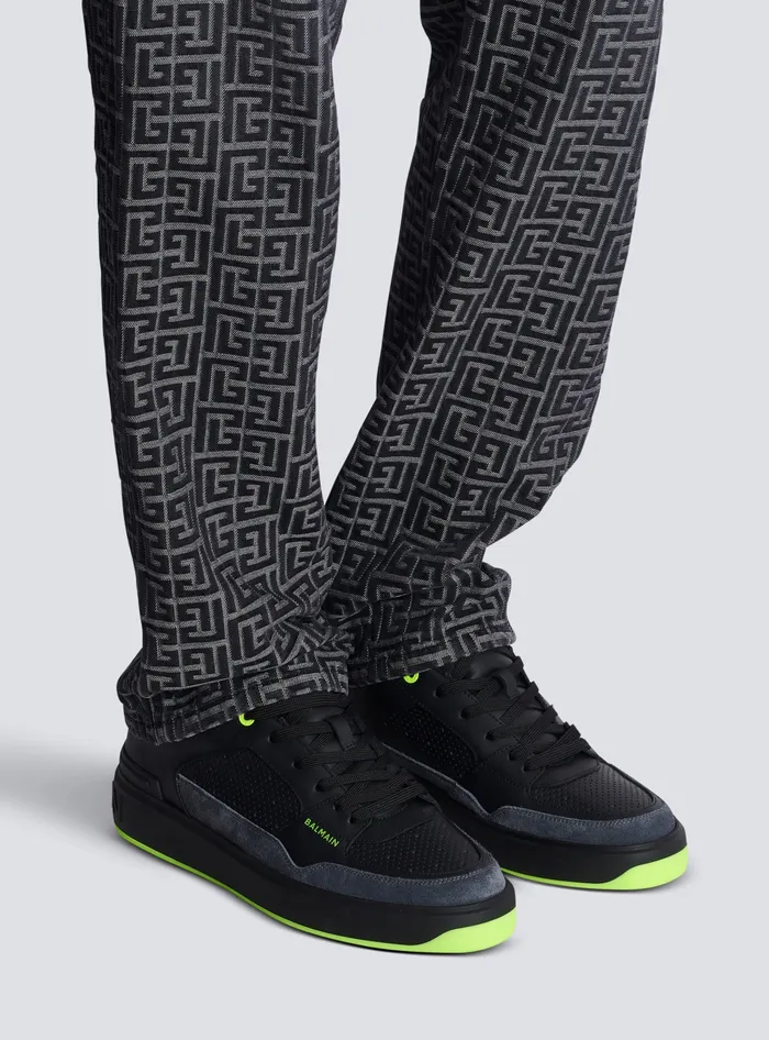 Balmain BCourt Flip Sneakers In Calfskin And Suede Black Men Sneakers