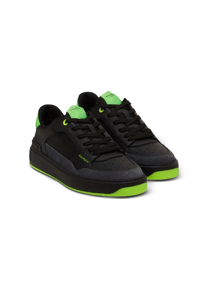 Balmain BCourt Flip Sneakers In Calfskin And Suede Black Men Sneakers