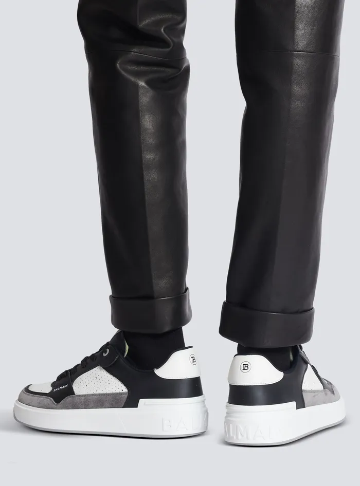 Balmain BCourt Flip Sneakers In Leather And Suede Black Men Sneakers