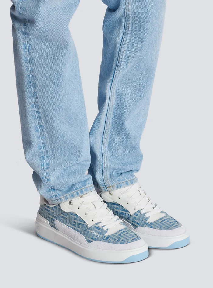 Balmain BCourt Flip Sneakers In Monogrammed Denim Navy Men Sneakers