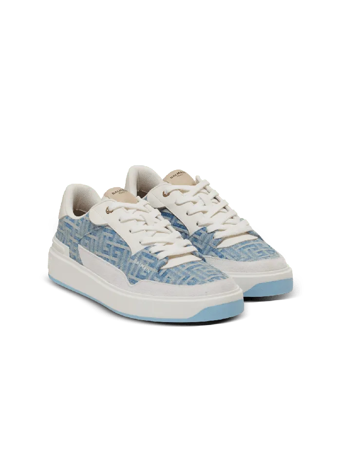 Balmain BCourt Flip Sneakers In Monogrammed Denim Navy Men Sneakers