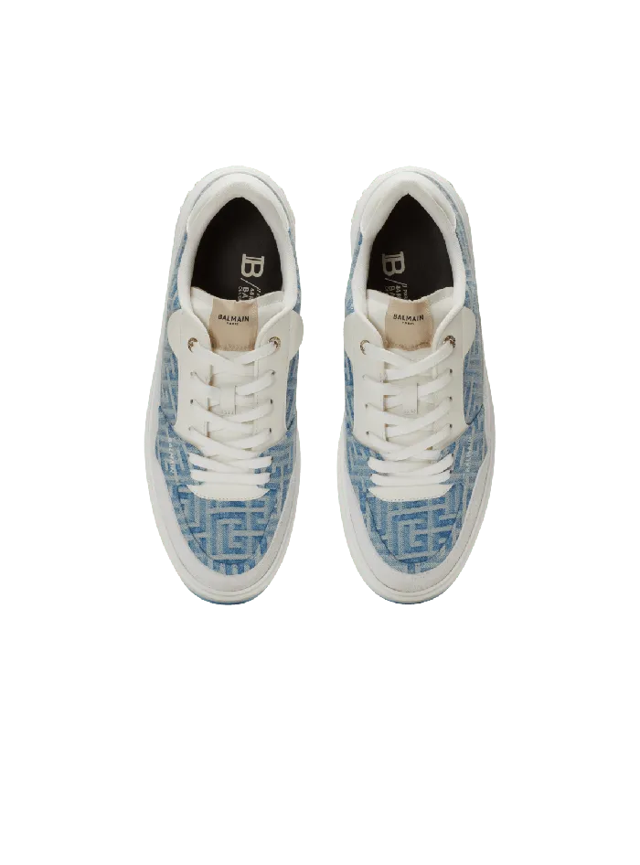 Balmain BCourt Flip Sneakers In Monogrammed Denim Navy Men Sneakers