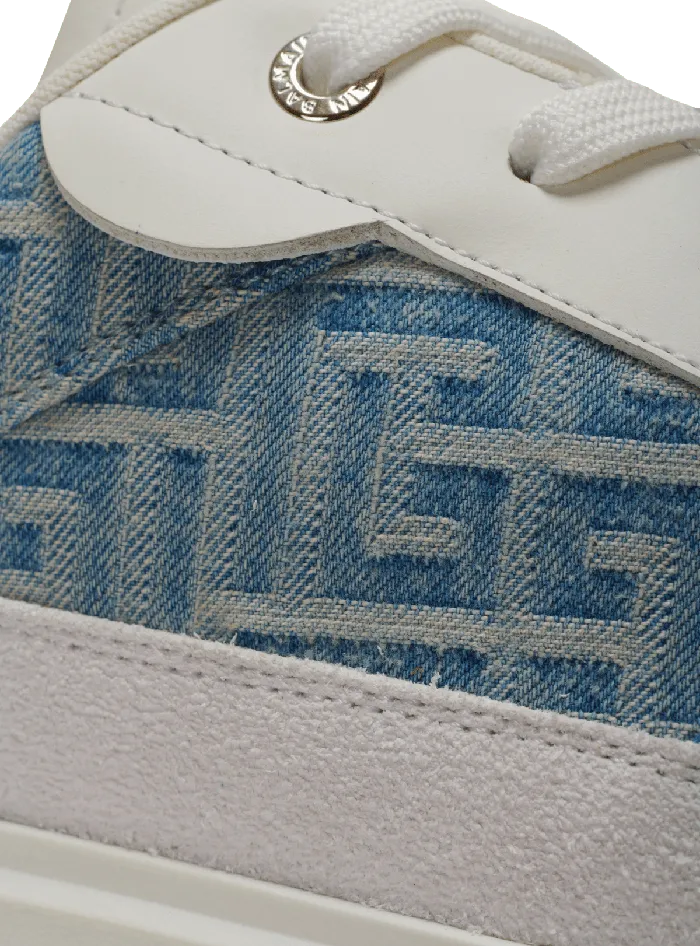 Balmain BCourt Flip Sneakers In Monogrammed Denim Navy Men Sneakers
