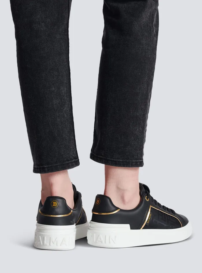 Balmain BCourt Monogrammed Nylon And Leather Sneakers Black Women Sneakers