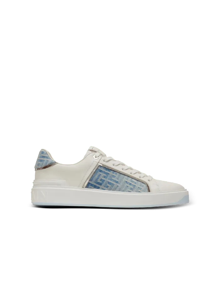 Balmain BCourt Sneakers In Leather And Denim Blue Men Sneakers