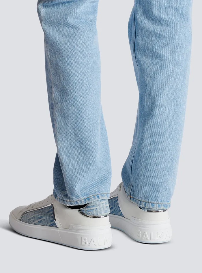 Balmain BCourt Sneakers In Leather And Denim Blue Men Sneakers