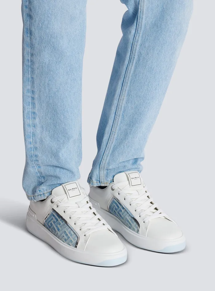 Balmain BCourt Sneakers In Leather And Denim Blue Men Sneakers