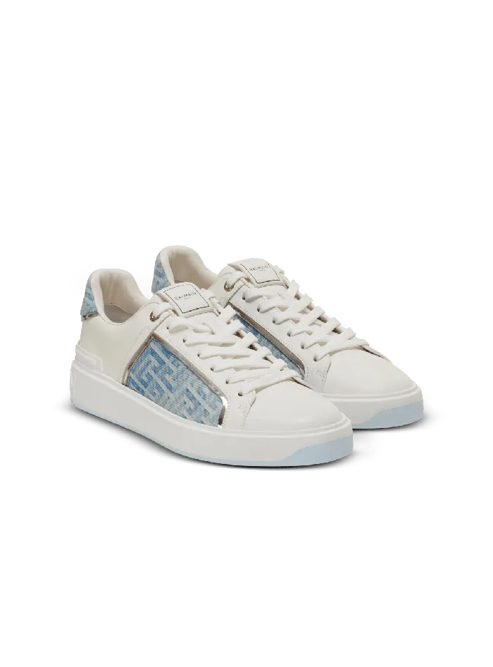 Balmain BCourt Sneakers In Leather And Denim Blue Men Sneakers